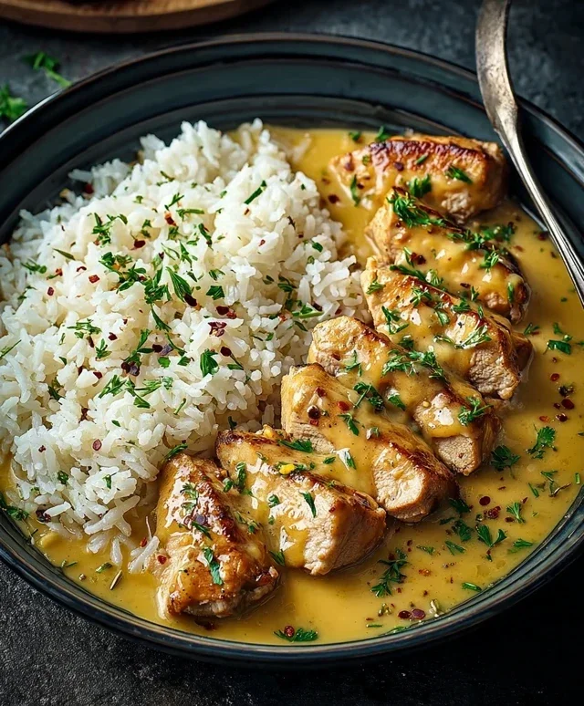 Honig Senf Hähnchen mit Reis