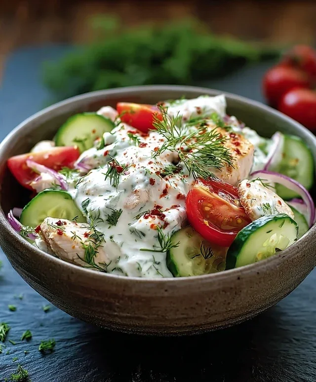 Mediterrane Köstlichkeit Tzatziki Hähnchensalat