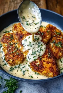 Knuspriges Parmesan-Hähnchen mit cremiger Knoblauchsoße