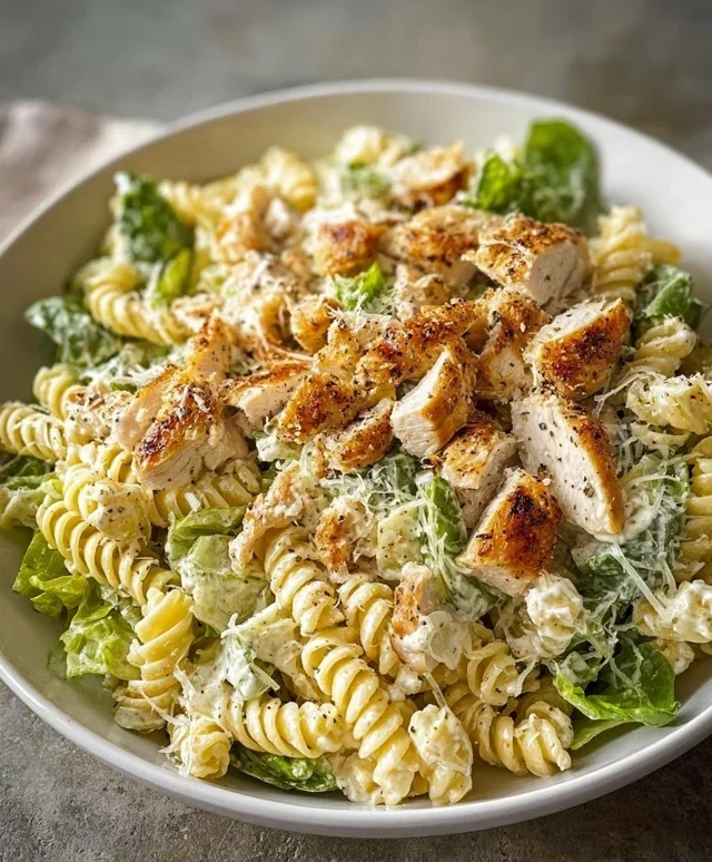 Cremige Chicken Caesar Pasta-Salat-Kreation